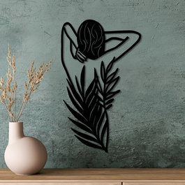 Wallity Flower Woman Escultura de pared de metal negra